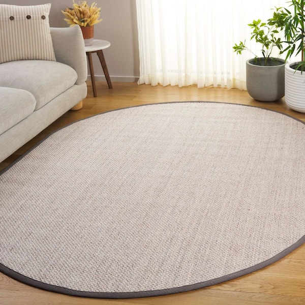 Natural Fiber 6 ft. x 8 ft. Marble/Khaki Solid Color Oval Area Rug