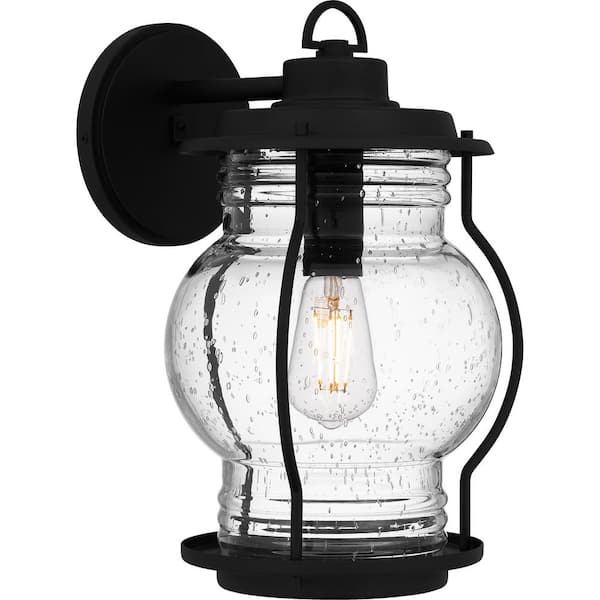 Quoizel Luther 14.5 in. Earth Black Outdoor Hardwired Wall Lantern Sconce