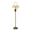 Wellington 59 in. Antique Brass Floor Lamp with Faux Silk Shade