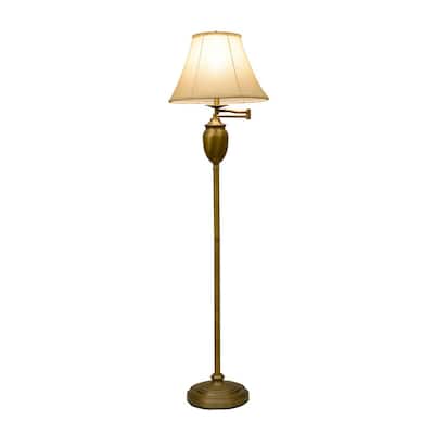 Wellington 59 in. Antique Brass Floor Lamp with Faux Silk Shade