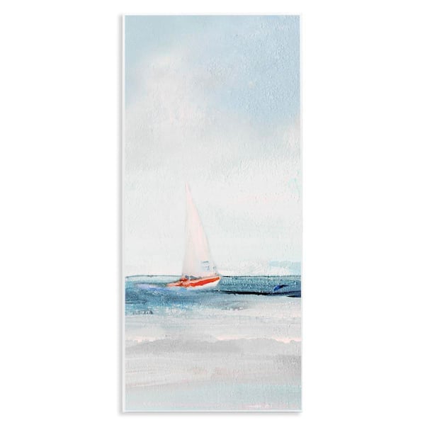 Stupell Industries Sailboat in Distance by Sally Swatland Unframed Coastal Graphic Art Print 17 in. x 7 in.