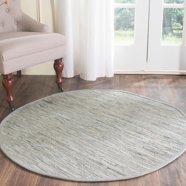 Rag Rug Grey 4 ft. x 4 ft. Round Striped Area Rug