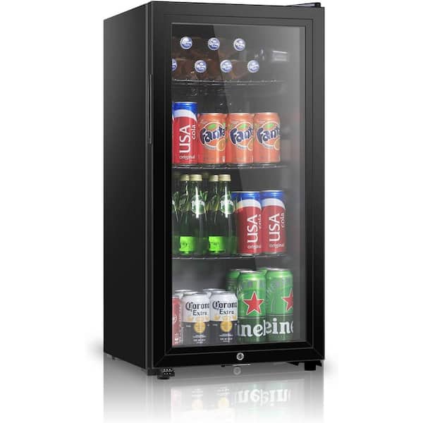 HAILANG 16 in. Single Zone 105 12 oz. Cans Beverage Cooler in Black with Double Glazed Door, Door Locks, 32°F - 50°F