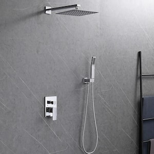 1-Spray 12 in. Square Rainfall Shower Head and Handheld Shower Head in Chrome