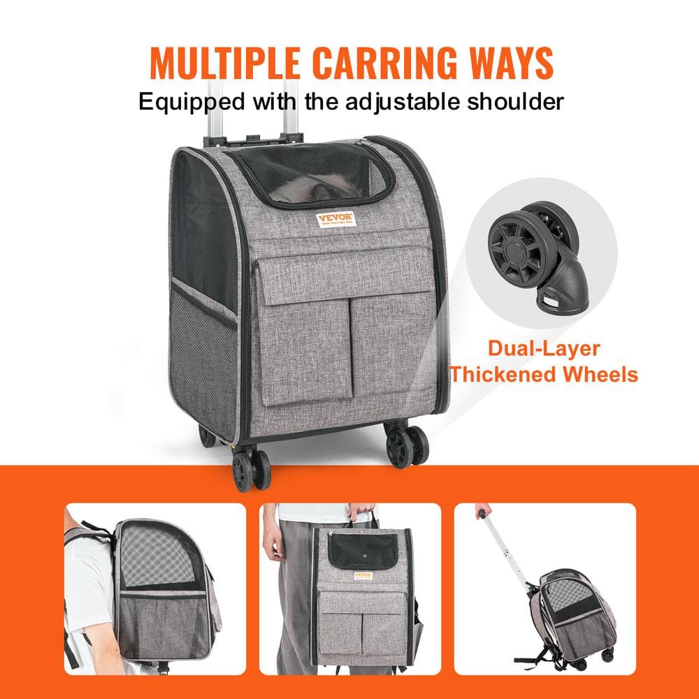 Large Gray Rolling Pet Carrier with Mesh Windows