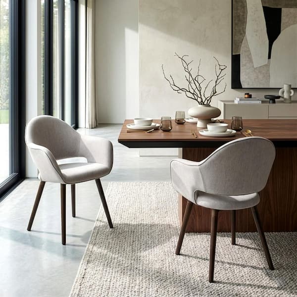 Glamour Home Adel Modern Beige Arm Chair Dining Chair with Beech Legs (Set of 2)