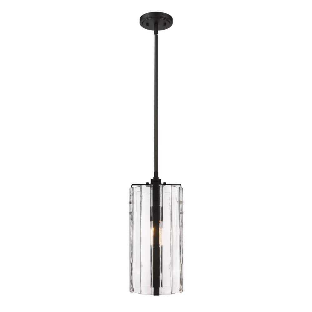 Alverton Matte Black Handcrafted Glass 1-Light Indoor/Outdoor Pendant