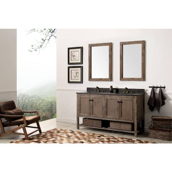 60 in. Vanity in Brown with Moon Stone Vanity Top in Black with Basin