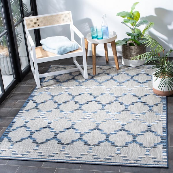 Cabana Gray/Blue 7 ft. x 9 ft. Striped Trellis Indoor/Outdoor Area Rug