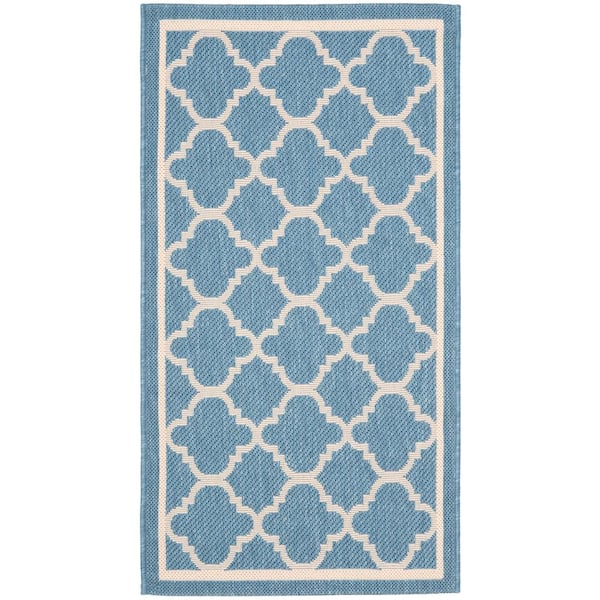 SAFAVIEH Courtyard Blue/Beige Doormat 2 ft. x 4 ft. Geometric Indoor/Outdoor Patio Area Rug