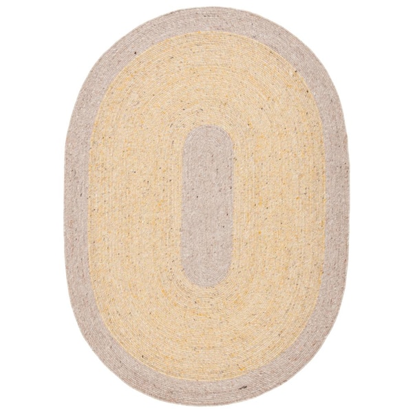 SAFAVIEH Braided Gold Beige 6 ft. x 9 ft. Abstract Striped Oval Area Rug