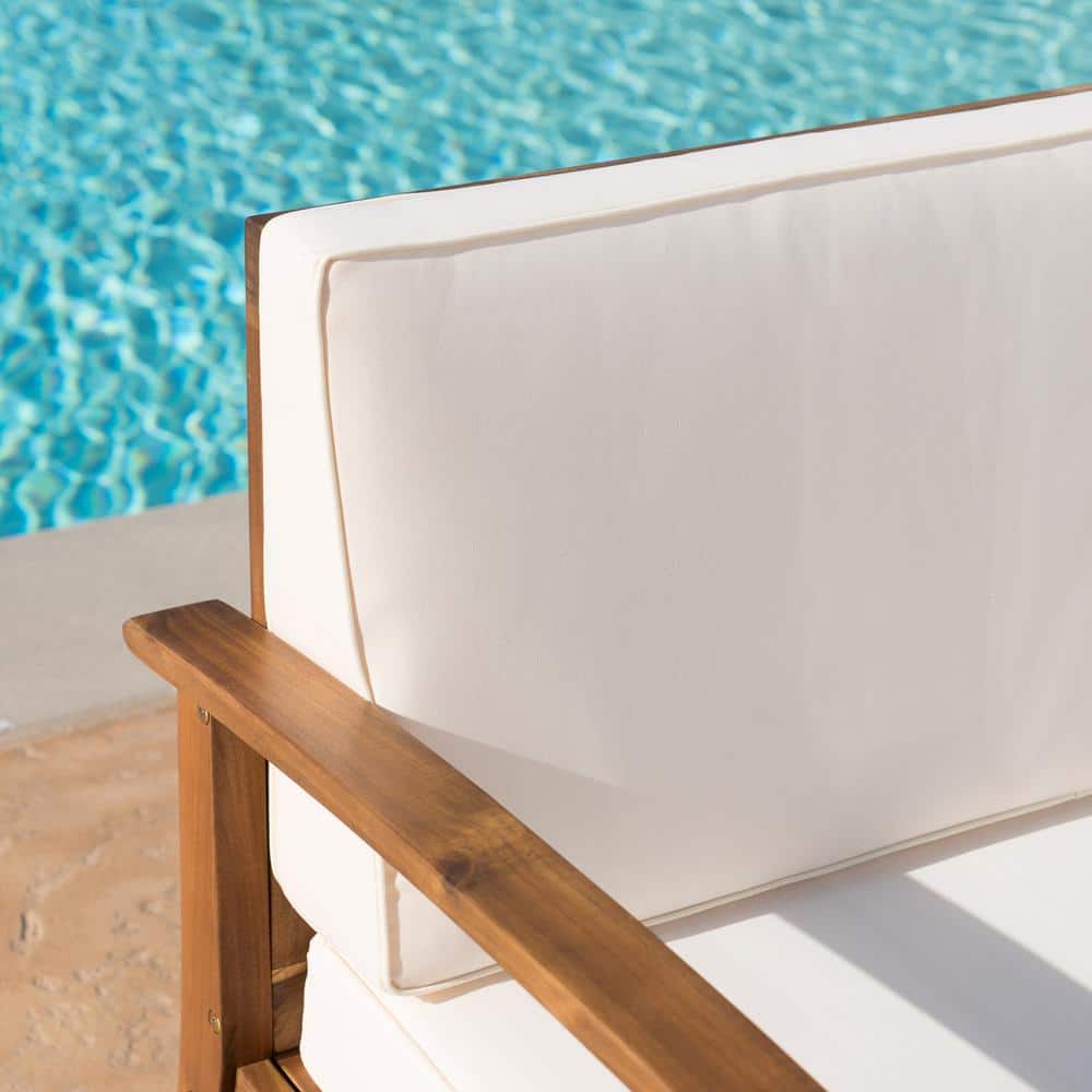 Teak Wood 6-Person Outdoor Sofa and Armchair Set with Cream Cushions