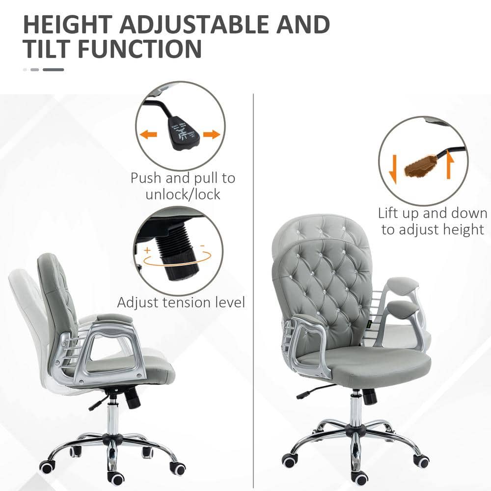 Gray Faux Leather Swivel Task Chair with Metal Arms