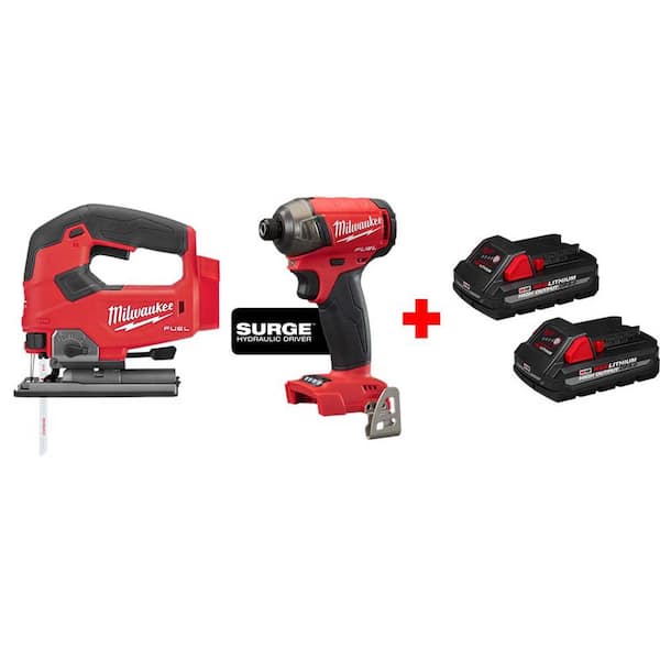 M18 FUEL 18V Lithium-Ion Brushless Cordless Jig Saw and Impact Driver with High Output CP 3.0 Ah Battery (2-Pack)