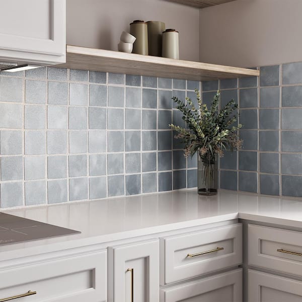 Jeffrey Court Blue Zellige 4 in x 4 in Subway Matte Ceramic Wall