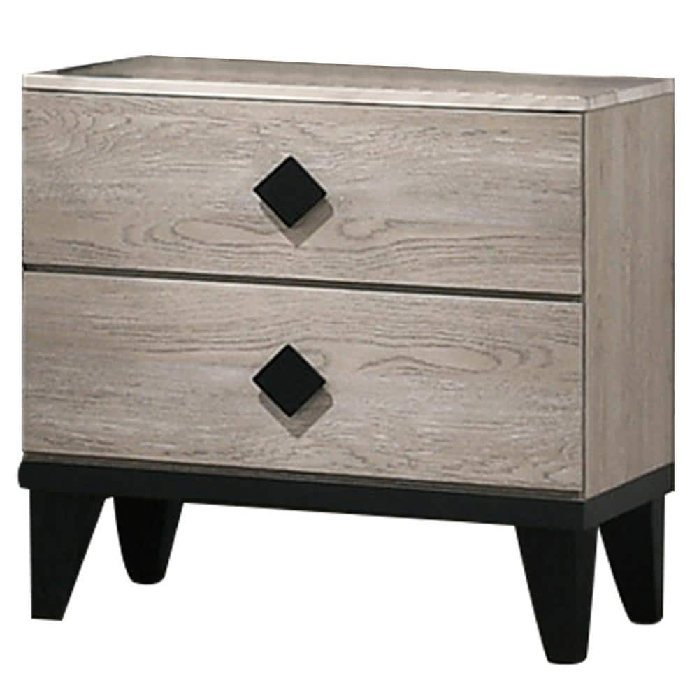 Crimped 2-Drawer Black and White Oak Wood Nightstand + Reviews