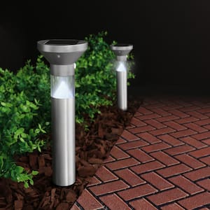 OneSync Landscape 40 Lumens Brushed Nickel Solar Integrated LED Bollard Light with Dusk-To-Dawn Multi-CCT+RGB Wireless