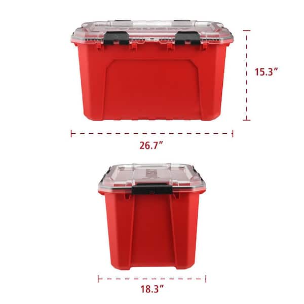 20-Gal. Professional Heavy Duty Waterproof Stackable Plastic Storage Container with Hinged Lid in Red
