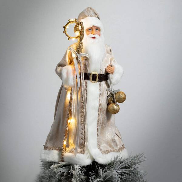 SULLIVANS 20 in. Christmas Gold Santa with Lighted Staff PN4164