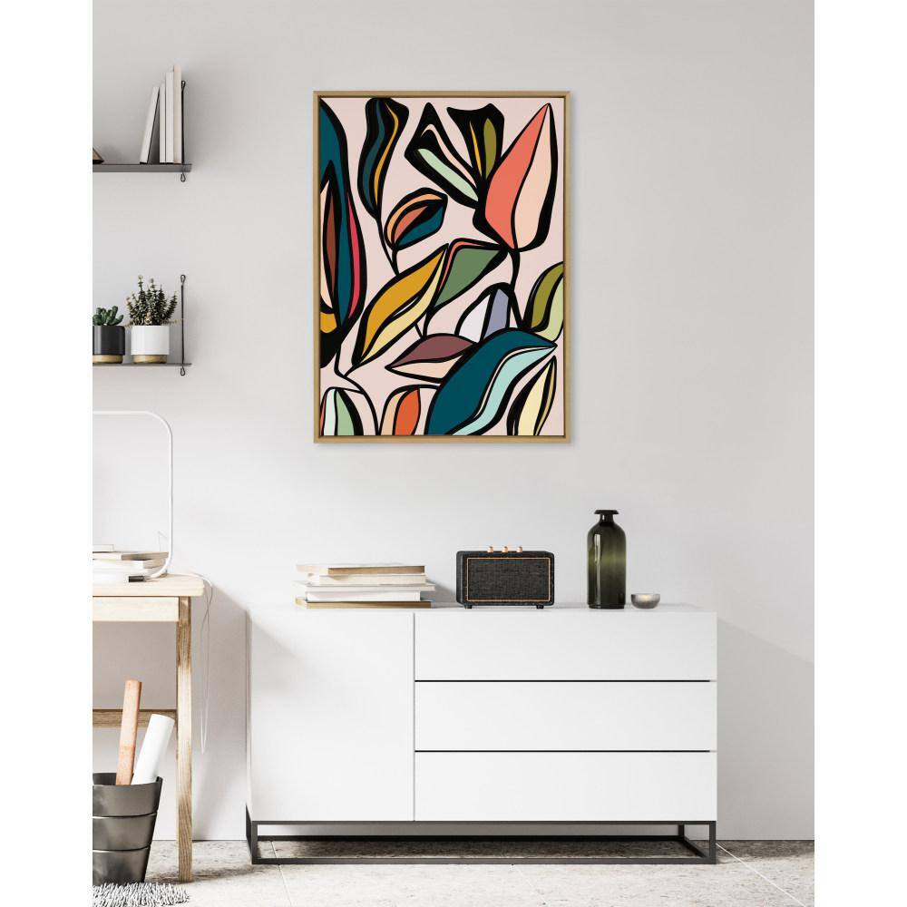 Colorful Abstract Ficus Leaves Canvas Wall Art, 28x38 Natural