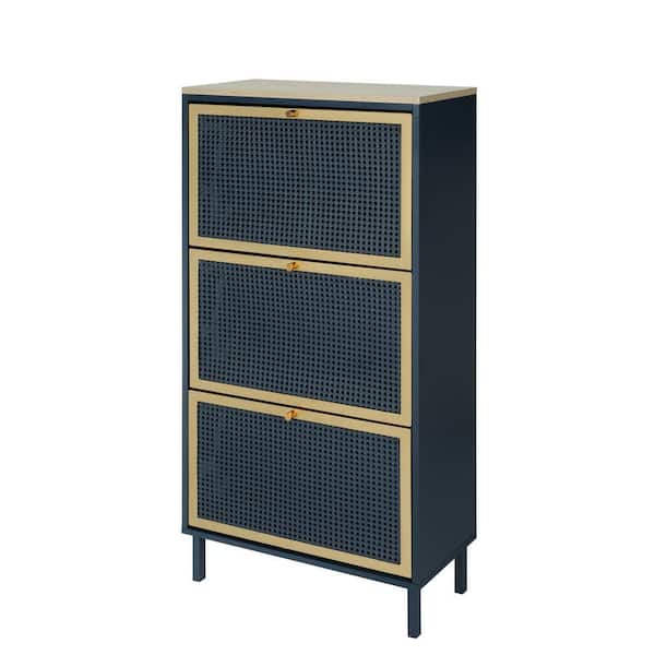 49.22 in. H x 23.63 in. W 3-Tier Blue and Gray Metal Shoe Storage Cabinet