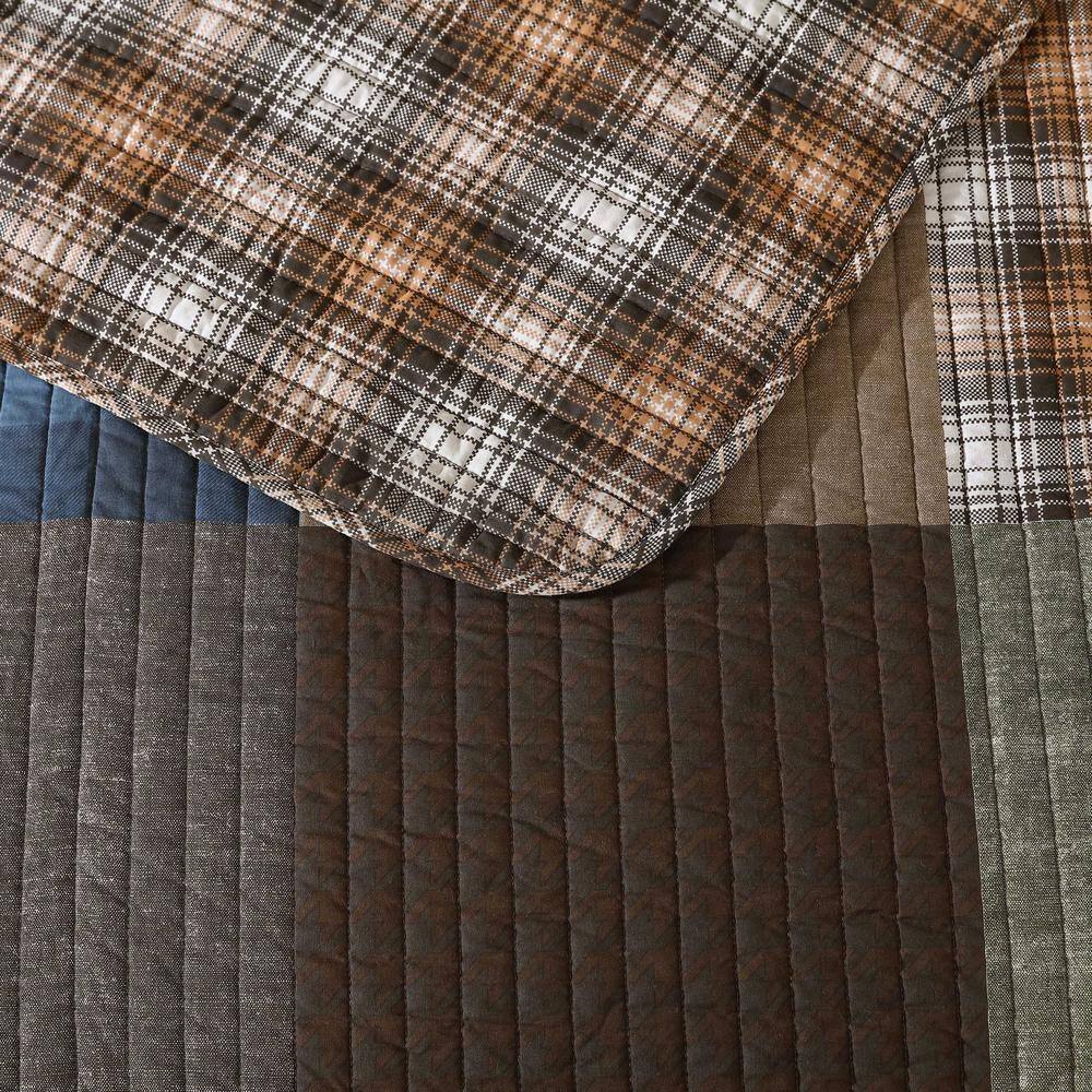 Full Brown Cotton Reversible Patchwork Quilt Set