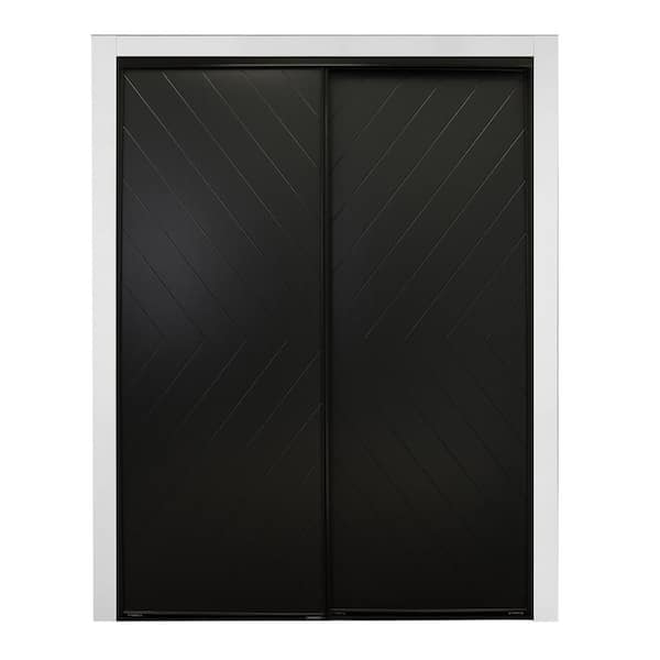 TRUporte Herringbone Chevron 60 in. W. x 80.5 in. Ashen White Composite Sliding Door
