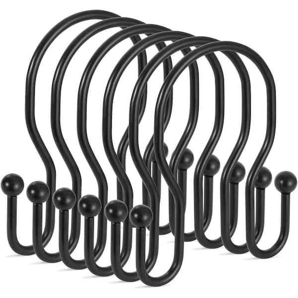 CLAVIE 24 -Piece Stainless Steel Metal Shower Curtain Rings/Hooks Double-Sided Shower Curtain Hook Set in Black