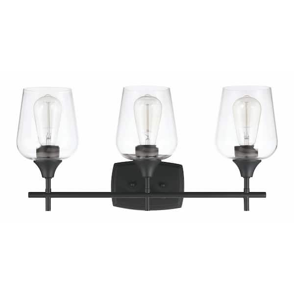 Pia Ricco 22.68 in. 3-Lights Matte Black Wall Mount Vanity Light 1Jay ...