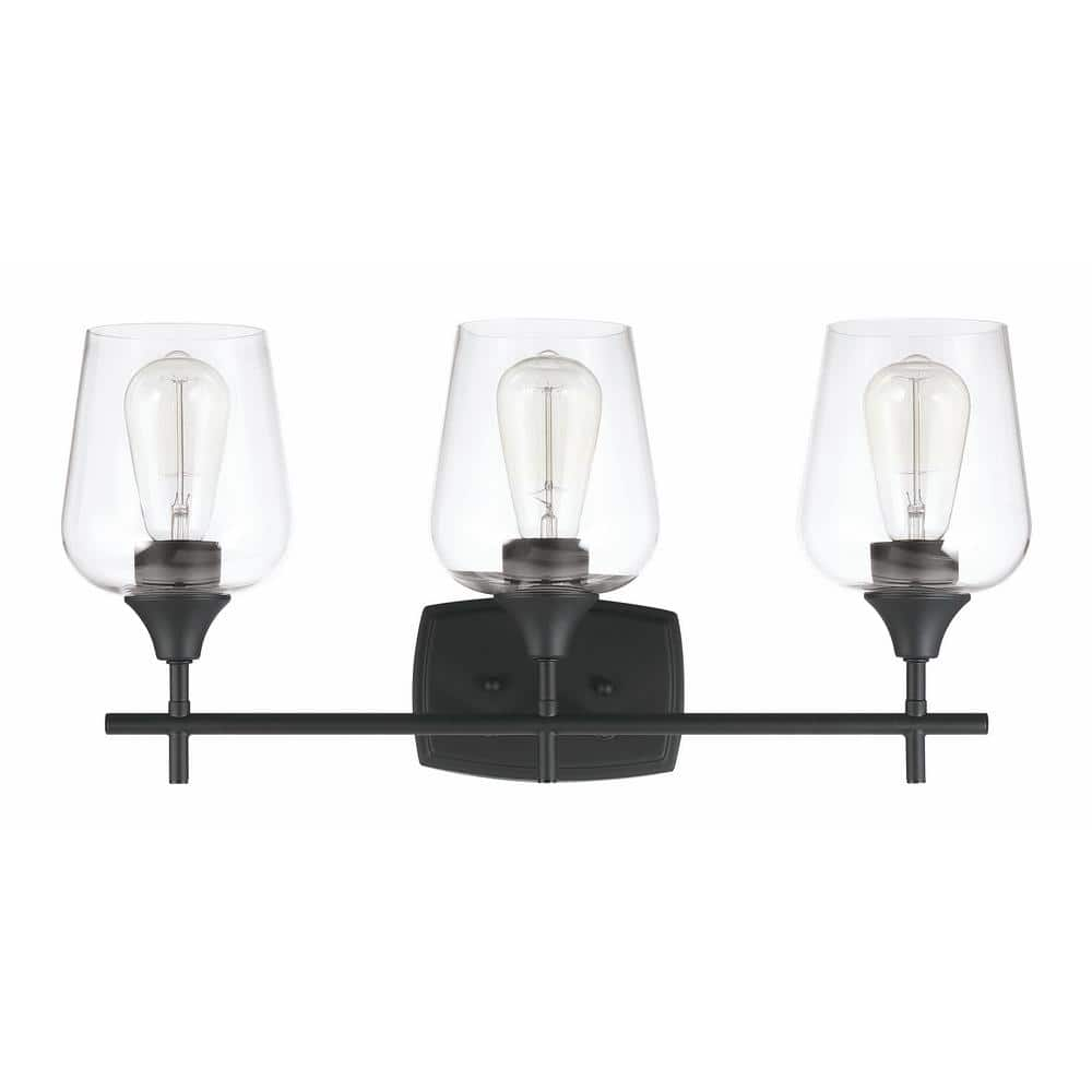 Pia Ricco 22.68 In. 3-lights Matte Black Wall Mount Vanity Light 1jay 