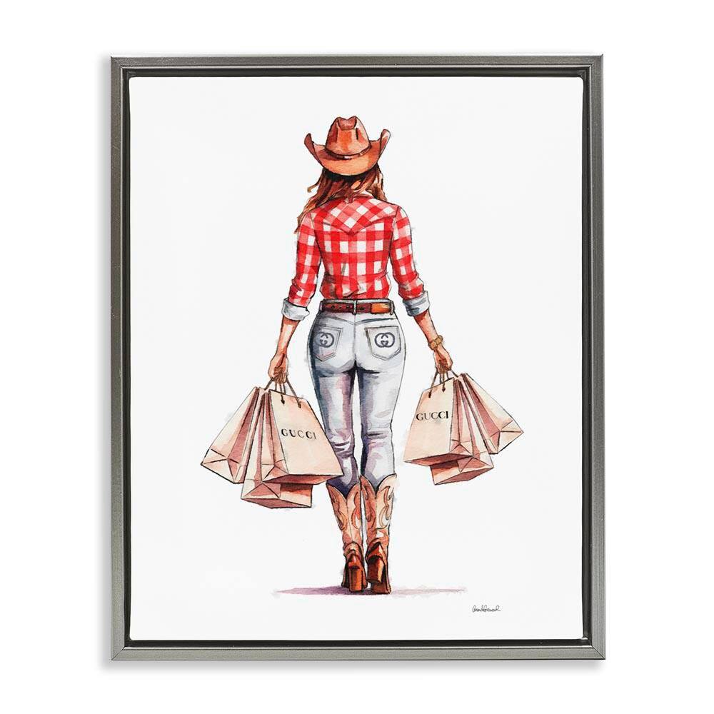 Country Cowgirl Shopping by Amanda Greenwood Gray Floater Frame People Graphic Art Print 21 in. x 17 in. price history on PriceWatchPro