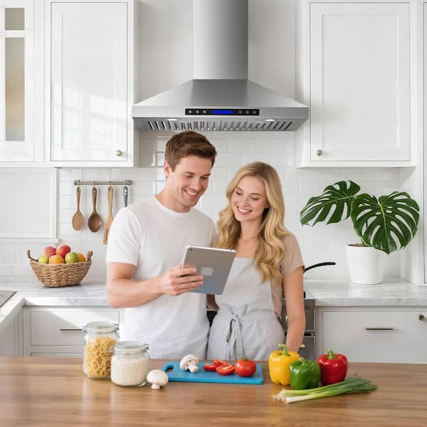 30 in. 900 CFM Convertible Wall Mount Downdraft System in Stainless Steel with Remote Control, Touch Control LCD