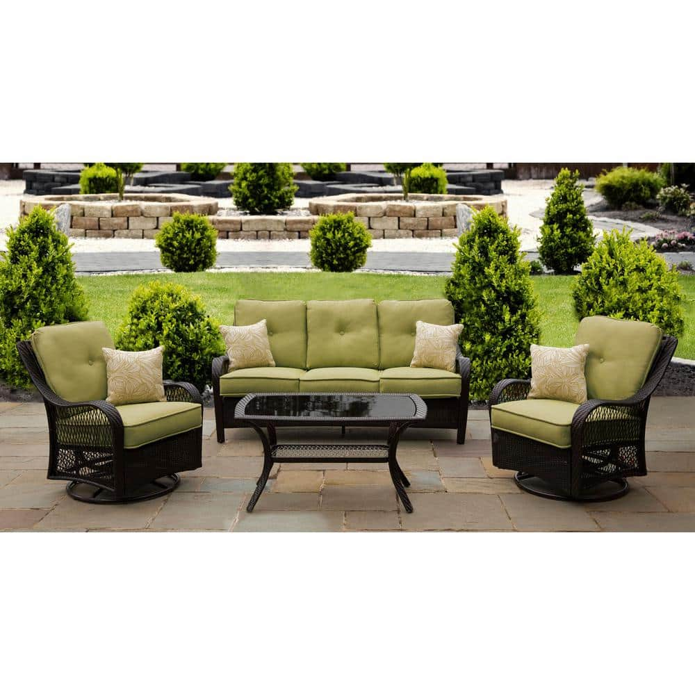 Hanover Orleans 4 Piece Steel Patio Seating Set with Avocado Green