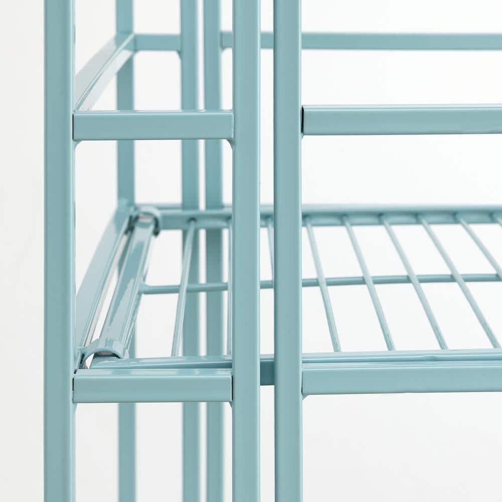 Sea Foam Blue Adjustable 3-Tier Folding Metal Shelf