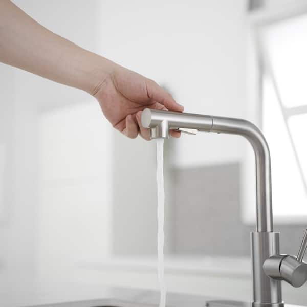 Single Handle Deck Mount Pull-Out Sprayer Standard Kitchen Faucet in Brushed Nickel