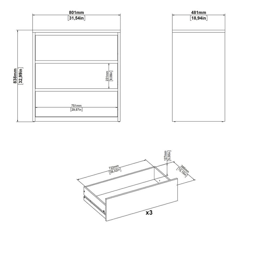 White 32" Modern 3-Drawer Chest Dresser