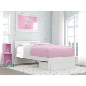 Boston White Twin Solid Wood Storage Platform Bed with Foot Drawer