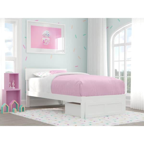 AFI Boston White Twin Solid Wood Storage Platform Bed with Foot Drawer
