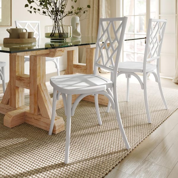 Carnegy Avenue Brooklyn Commercial Grade White Solid Wood with Intricate Back Detail Side Chair (Set of 2)