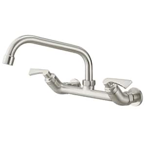 Double Handle Commercial Sink Faucet Swivel Spout 8 in. Center Wall Mount Standard Kitchen Faucet in Brushed Nickel
