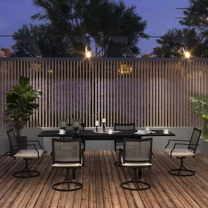 7-Piece Black Metal Patio Outdoor Dining Set with Extendable Table and Swivel Dining Chairs with Cushions