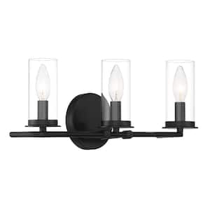 Hudson Heights 18 in. 3-Light Matte Black Transitional Vanity with Clear Glass Shades