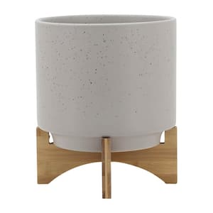 10 in. x 10 in. Beige Ceramic Planter Pots with Stand