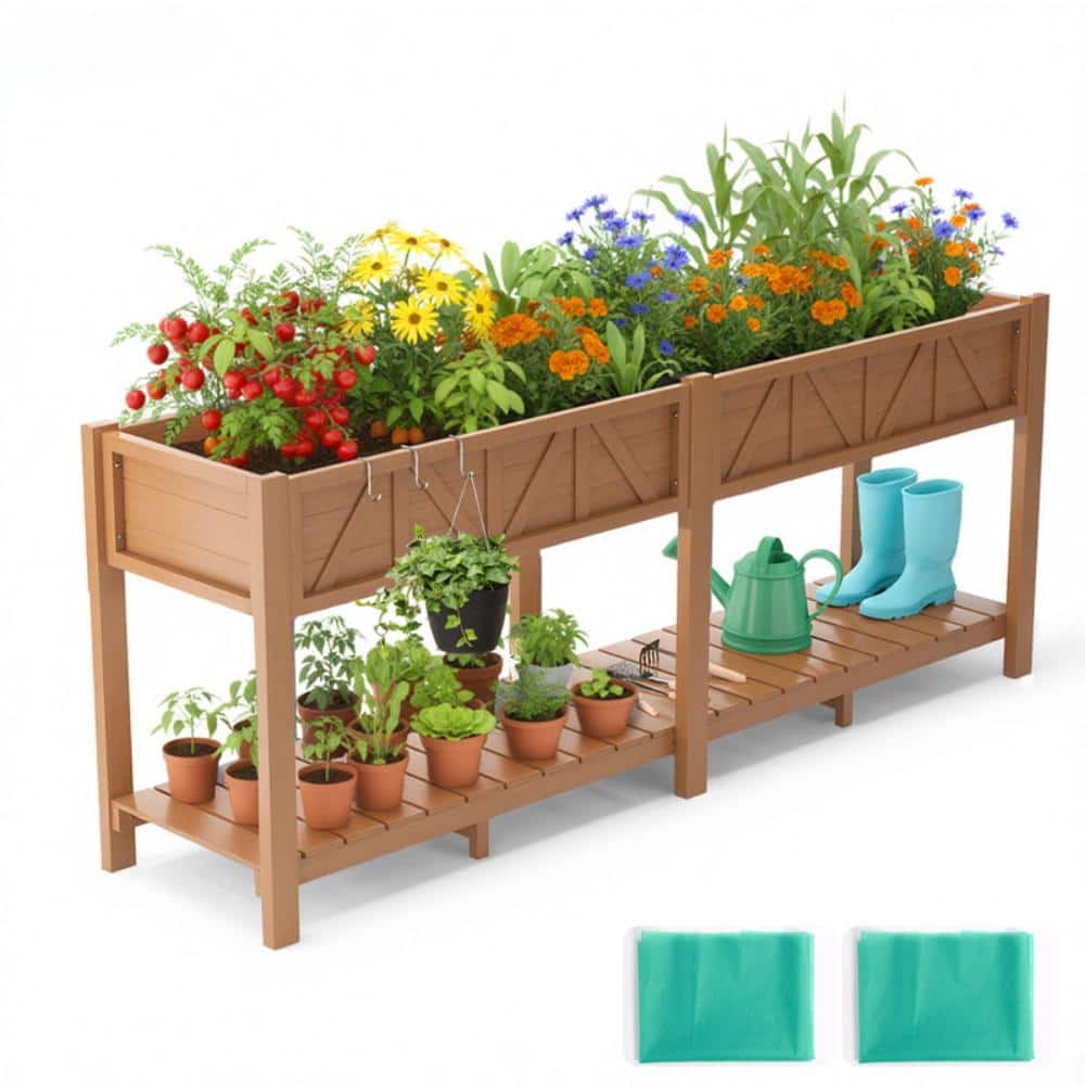 choosilay Elevated Raised Garden Bed 2PCS with Storage Shelf, Double ...