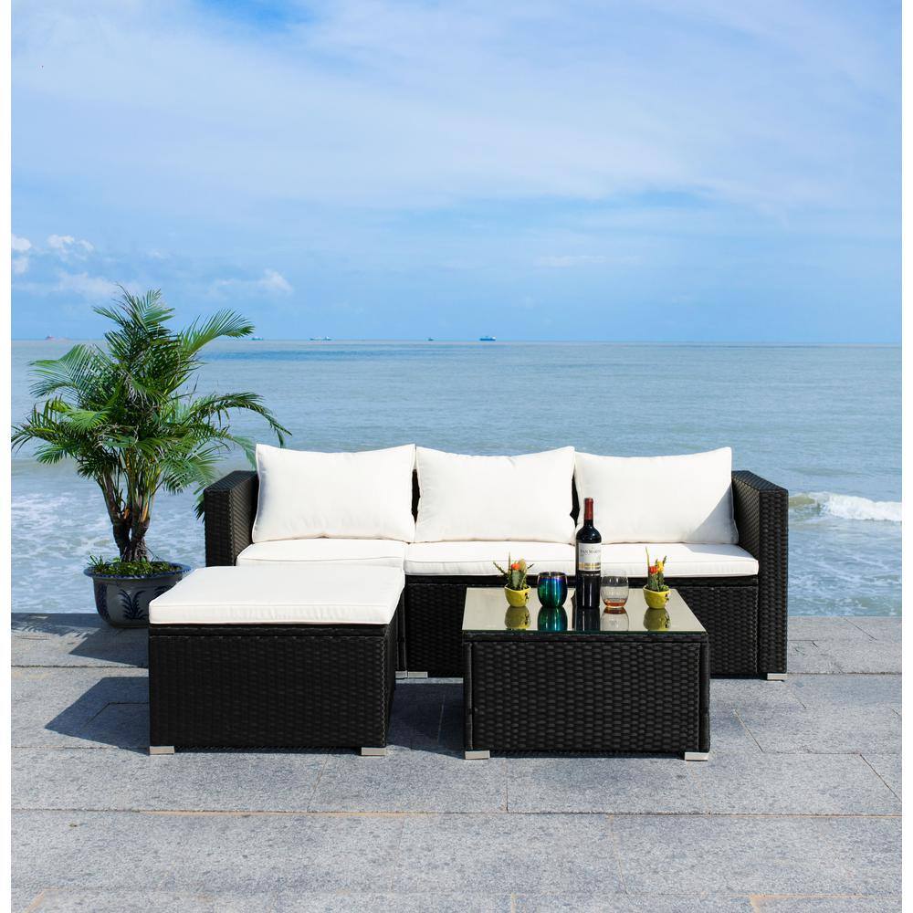 Transitional 3-Person Beige and Black Outdoor Conversation Set