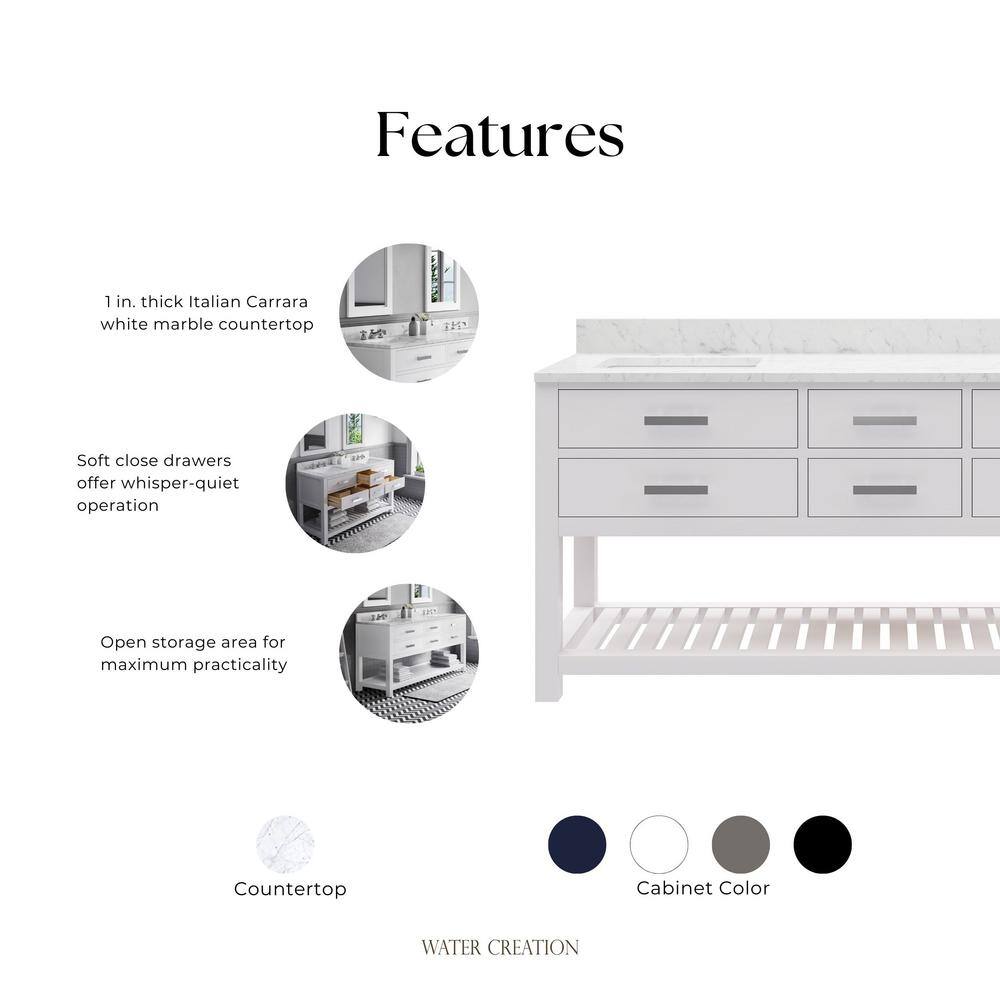 Madalyn 72" Pure White Double Sink Marble Top Vanity