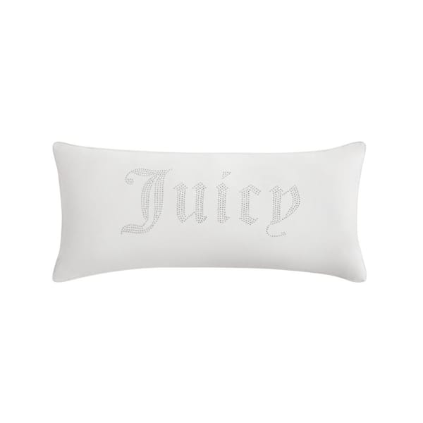 JUICY COUTURE Silver Rhinestone White 16 in. x 36 in. Throw Pillow