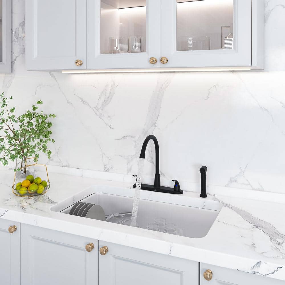 Matte Black Stainless Steel Double Handle Kitchen Faucet with Side Sprayer