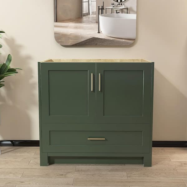 36 in. W x 21.5 in. D x 33.5 in. H Solid Wood Single Sink Bath Vanity Cabinet without Top Freestanding Base in Green