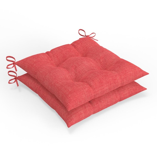 Pillow Perfect Solid Twill 19 in W x 5 in H Square Outdoor Tufted Wicker Chair Pad Cushion with Ties 2-Count in Orange Splash Coral